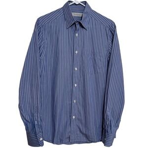 Ermenegildo Zegna Button Down Shirt Mens Medium Tailored fit Blue Pin Striped